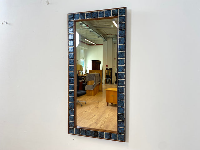 WMK I Stilvoller großer skandinavischer Wandspiegel mit kunstvollen Fliesen Mosaik in Palisander Rahmen, Dänemark, 70er Jahre I Spiegel Mirror Garderobe Flur Bad Retro Space Age Danish Design Rosewood