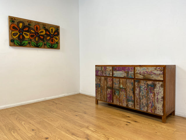 Boatwood by WMK I Einzigartiges großes Sideboard mit Schubladen I handmade Unikat aus altem Bootsholz I Teakholz massiv I Kommode Schrank Anrichte Wäschekommode Schubladenkommode Berlin Dresden Dessau