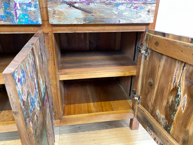 Boatwood by WMK I Einzigartiges großes Sideboard mit Schubladen I handmade Unikat aus altem Bootsholz I Teakholz massiv I Kommode Schrank Anrichte Wäschekommode Schubladenkommode Berlin Dresden Dessau