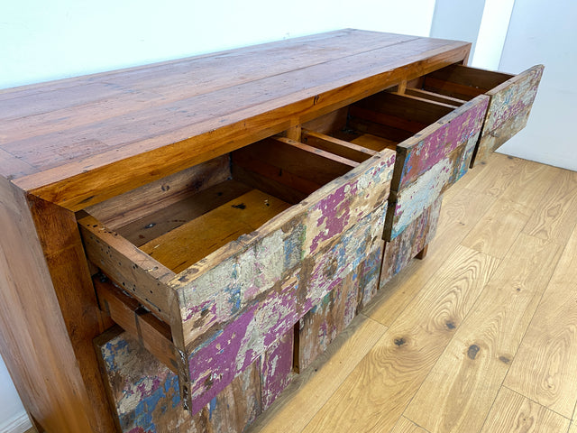 Boatwood by WMK I Einzigartiges großes Sideboard mit Schubladen I handmade Unikat aus altem Bootsholz I Teakholz massiv I Kommode Schrank Anrichte Wäschekommode Schubladenkommode Berlin Dresden Dessau