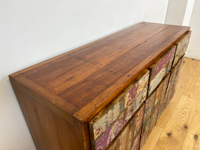 Boatwood by WMK I Einzigartiges großes Sideboard mit Schubladen I handmade Unikat aus altem Bootsholz I Teakholz massiv I Kommode Schrank Anrichte Wäschekommode Schubladenkommode Berlin Dresden Dessau
