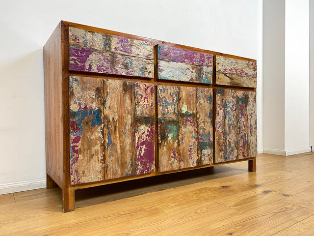 Boatwood by WMK I Einzigartiges großes Sideboard mit Schubladen I handmade Unikat aus altem Bootsholz I Teakholz massiv I Kommode Schrank Anrichte Wäschekommode Schubladenkommode Berlin Dresden Dessau