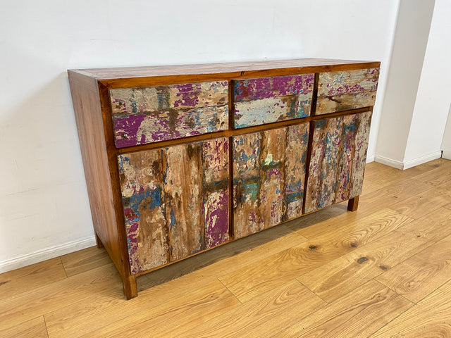 Boatwood by WMK I Einzigartiges großes Sideboard mit Schubladen I handmade Unikat aus altem Bootsholz I Teakholz massiv I Kommode Schrank Anrichte Wäschekommode Schubladenkommode Berlin Dresden Dessau