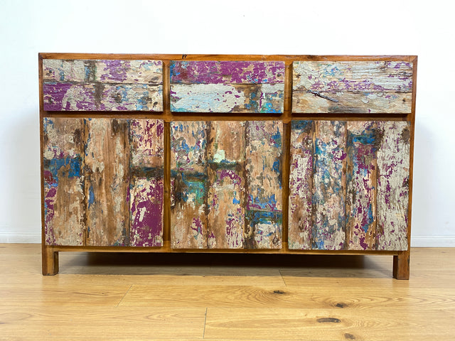 Boatwood by WMK I Einzigartiges großes Sideboard mit Schubladen I handmade Unikat aus altem Bootsholz I Teakholz massiv I Kommode Schrank Anrichte Wäschekommode Schubladenkommode Berlin Dresden Dessau