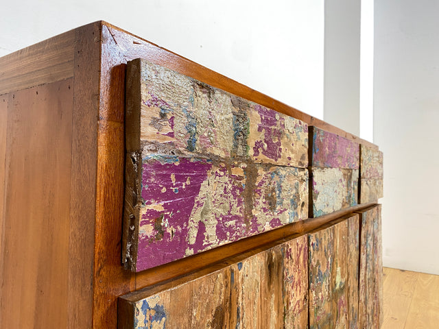 Boatwood by WMK I Einzigartiges großes Sideboard mit Schubladen I handmade Unikat aus altem Bootsholz I Teakholz massiv I Kommode Schrank Anrichte Wäschekommode Schubladenkommode Berlin Dresden Dessau