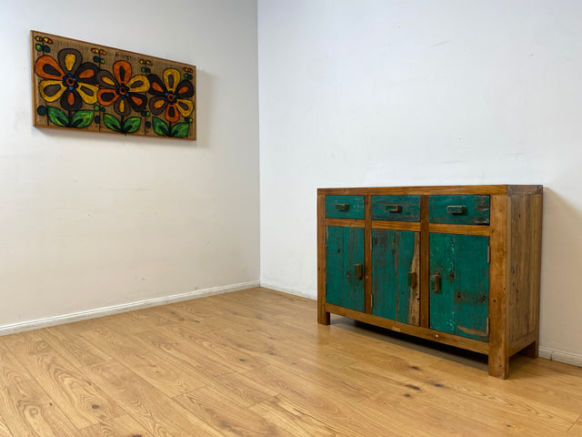 Boatwood by WMK I Besonders schönes grünes Sideboard handgefertigt aus altem Bootsholz I Teakholz massiv I Schrank Kommode Anrichte Büfett Buffet Wäschekommode Fernsehkommode Berlin Bremen Hessen