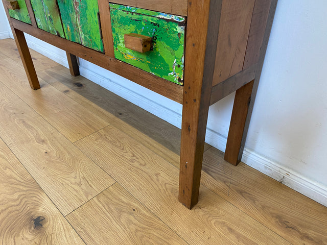 Boatwood by WMK # Einzigartiges grünes Sideboard mit Schubladen, ein aus altem Bootsholz handgefertigtes Unikat aus massivem Teakholz # Schrank Kommode Schubladenkommode Flurkommode Konsole Teak Köln