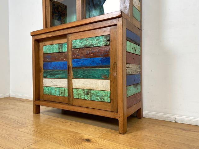 Boatwood by WMK I Einzigartige handgefertigte Vitrine aus altem Bootsholz mit Schiebetüren I Regal Büchervitrine Bücherregal Bücherschrank Highboard Geschirrschrank Küchenschrank Bremen Passau Köln