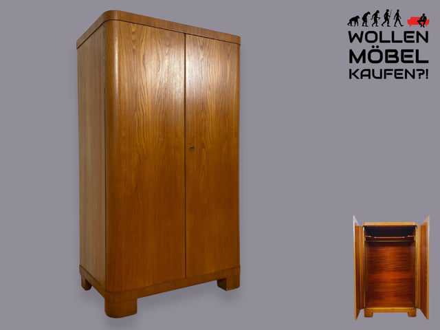WMK I Besonders schöner heller 30er Jahre Art Deco Kleiderschrank aus vollem Holz I zweitüriger Schrank Wäscheschrank Schlafzimmerschrank Wardrobe Mid-Century Vintage Berlin Hessen Schwerin München