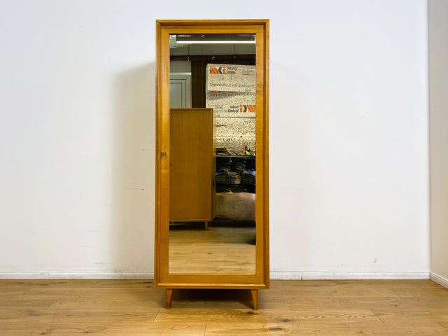 WMK Stilvoller & gut erhaltener heller 60er Jahre Mid-Century Wäscheschrank aus vollem Holz mit Spiegeltür # Schrank Schlafzimmerschrank Flurschrank Spiegelschrank Kleiderschrank Wardrobe Vintage 50er