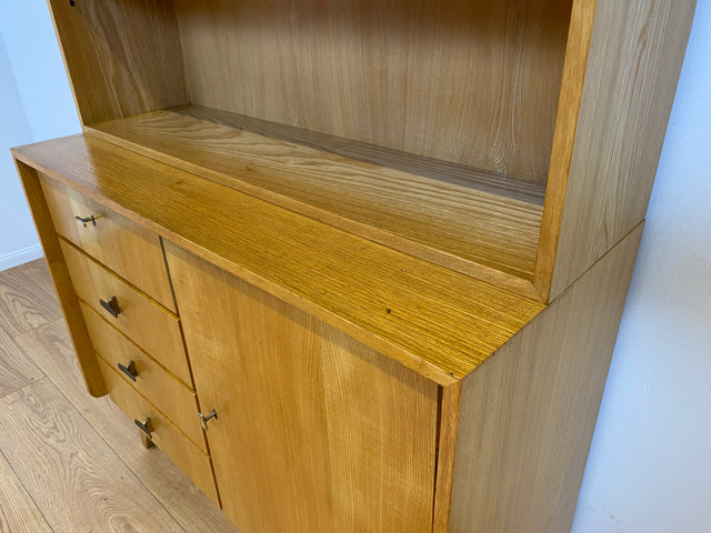 WMK # Hochwertiger & gut erhaltener heller Mid-Century Bücherschrank von Musterring aus vollem Holz mit Schubladen & Messinggriffen # Bücherregal Regal Kommode Sideboard Wohnzimmerschrank 60er Vintage