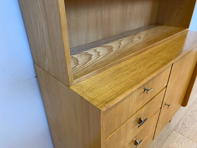 WMK # Hochwertiger & gut erhaltener heller Mid-Century Bücherschrank von Musterring aus vollem Holz mit Schubladen & Messinggriffen # Bücherregal Regal Kommode Sideboard Wohnzimmerschrank 60er Vintage
