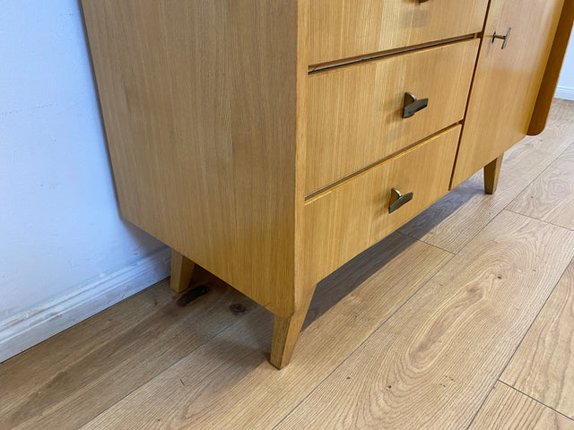 WMK # Hochwertiger & gut erhaltener heller Mid-Century Bücherschrank von Musterring aus vollem Holz mit Schubladen & Messinggriffen # Bücherregal Regal Kommode Sideboard Wohnzimmerschrank 60er Vintage