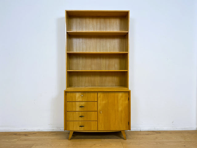 WMK # Hochwertiger & gut erhaltener heller Mid-Century Bücherschrank von Musterring aus vollem Holz mit Schubladen & Messinggriffen # Bücherregal Regal Kommode Sideboard Wohnzimmerschrank 60er Vintage