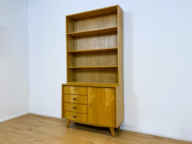 WMK # Hochwertiger & gut erhaltener heller Mid-Century Bücherschrank von Musterring aus vollem Holz mit Schubladen & Messinggriffen # Bücherregal Regal Kommode Sideboard Wohnzimmerschrank 60er Vintage