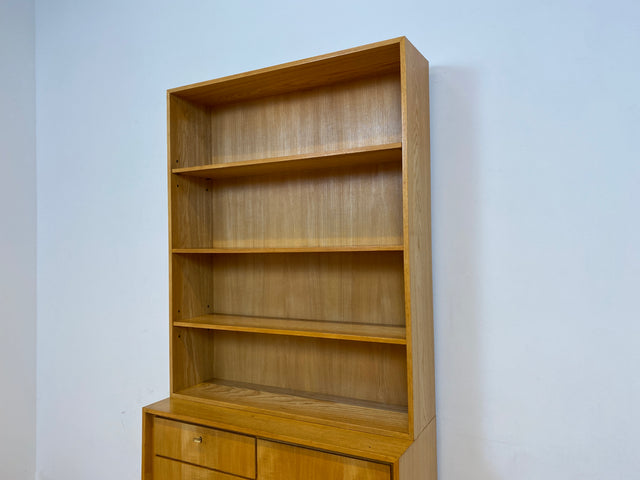 WMK # Hochwertiger & gut erhaltener heller Mid-Century Bücherschrank von Musterring aus vollem Holz mit Schubladen & Messinggriffen # Bücherregal Regal Kommode Sideboard Wohnzimmerschrank 60er Vintage