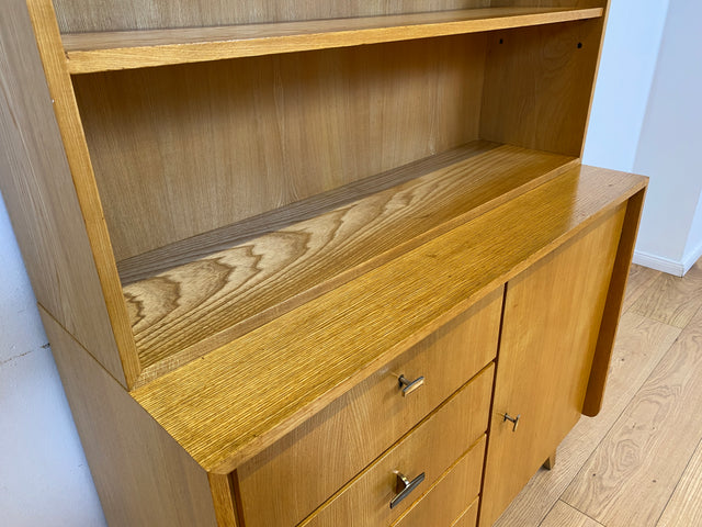 WMK # Hochwertiger & gut erhaltener heller Mid-Century Bücherschrank von Musterring aus vollem Holz mit Schubladen & Messinggriffen # Bücherregal Regal Kommode Sideboard Wohnzimmerschrank 60er Vintage