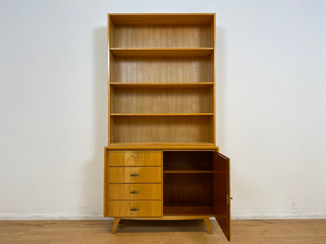 WMK # Hochwertiger & gut erhaltener heller Mid-Century Bücherschrank von Musterring aus vollem Holz mit Schubladen & Messinggriffen # Bücherregal Regal Kommode Sideboard Wohnzimmerschrank 60er Vintage
