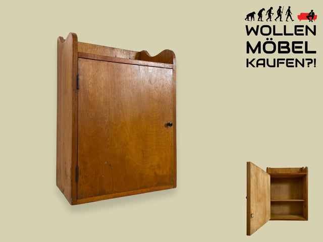 WMK I Hübscher heller Mid-Century Hängeschrank aus vollem Holz mit schönem Originalgriff I Wandschränkchen Wandregal Gewürzregal Medizinschrank Badschrank Küchenschrank Vintage Berlin Halle Stuttgart