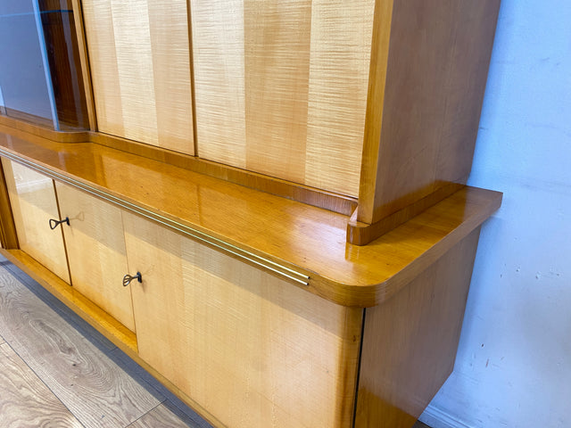 WMK I Besonders schöner heller Mid-Century Wohnzimmerschrank "Berlin" mit Vitrine und Glasböden I Schrank Highboard Anrichte Wohnwand Buffet Cabinet Sideboard Vintage 50er 60er München Köln Dresden