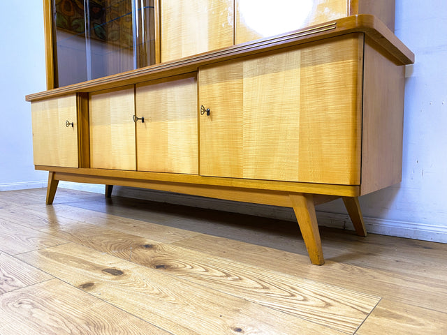 WMK I Besonders schöner heller Mid-Century Wohnzimmerschrank "Berlin" mit Vitrine und Glasböden I Schrank Highboard Anrichte Wohnwand Buffet Cabinet Sideboard Vintage 50er 60er München Köln Dresden