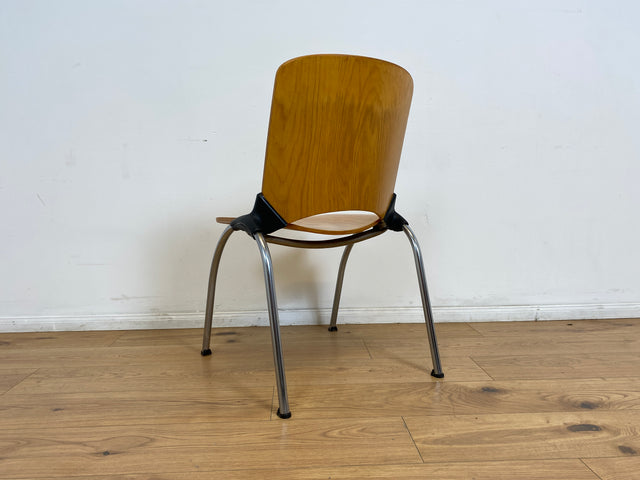 WMK I 1/10 Formschöner und sehr stabiler heller Vintage Stapelstuhl auf Chrom Füßen I Stuhl Holzstuhl Küchenstuhl Esszimmerstuhl Konferenzstuhl Cafe Gastro Industrial Design Berlin Hannover Landshut