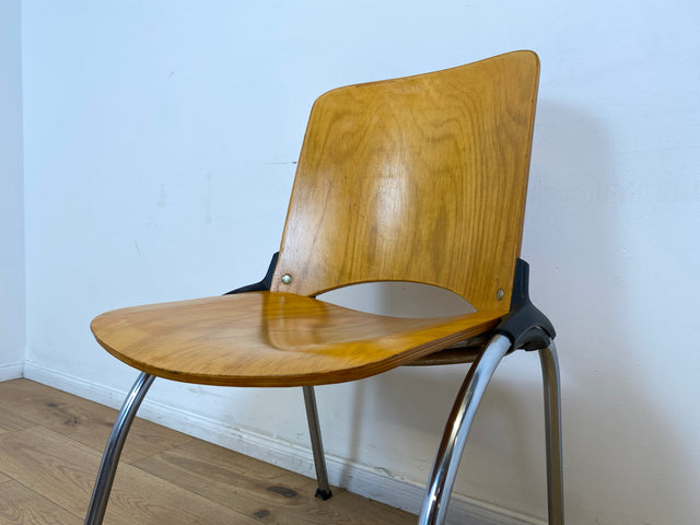 WMK I 1/10 Formschöner und sehr stabiler heller Vintage Stapelstuhl auf Chrom Füßen I Stuhl Holzstuhl Küchenstuhl Esszimmerstuhl Konferenzstuhl Cafe Gastro Industrial Design Berlin Hannover Landshut