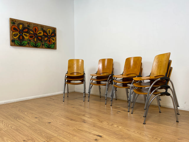 WMK I 1/10 Formschöner und sehr stabiler heller Vintage Stapelstuhl auf Chrom Füßen I Stuhl Holzstuhl Küchenstuhl Esszimmerstuhl Konferenzstuhl Cafe Gastro Industrial Design Berlin Hannover Landshut