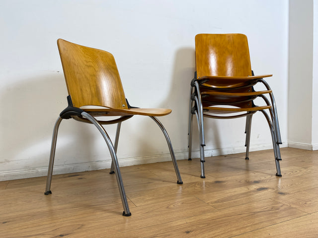 WMK I 1/10 Formschöner und sehr stabiler heller Vintage Stapelstuhl auf Chrom Füßen I Stuhl Holzstuhl Küchenstuhl Esszimmerstuhl Konferenzstuhl Cafe Gastro Industrial Design Berlin Hannover Landshut