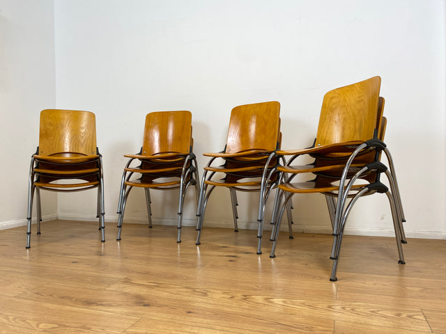 WMK I 1/10 Formschöner und sehr stabiler heller Vintage Stapelstuhl auf Chrom Füßen I Stuhl Holzstuhl Küchenstuhl Esszimmerstuhl Konferenzstuhl Cafe Gastro Industrial Design Berlin Hannover Landshut