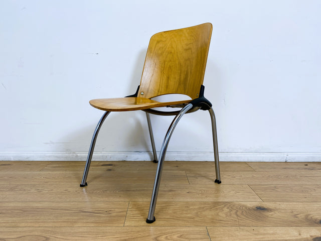 WMK I 1/10 Formschöner und sehr stabiler heller Vintage Stapelstuhl auf Chrom Füßen I Stuhl Holzstuhl Küchenstuhl Esszimmerstuhl Konferenzstuhl Cafe Gastro Industrial Design Berlin Hannover Landshut