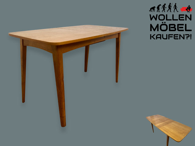 WMK I Formschöner heller ausziehbarer Mid-Century Tisch in Kirschholz mit besonders schöner Maserung I Salontisch Küchentisch Esstisch Holztisch Ausziehtisch 50er 60er Vintage DDR Berlin Dresden Köln