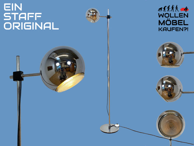 WMK I Zeitlos schöne & höhenverstellbare Space Age Designer Stehlampe von Staff aus Chrom mit neigbarem Ballonschirm I Lampe Stehleuchte Leselampe Leuchte Stativlampe Lamp 70er Vintage Berlin Hamburg