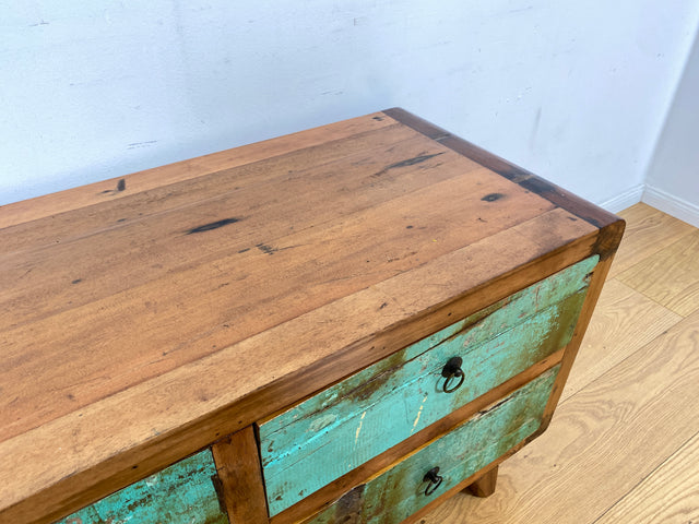 Boatwood by WMK # Bunterschönes & nachhaltiges Sideboard aus altem Bootsholz, ein handgefertigtes Unikat aus massivem Teakholz # Kommode Anrichte TV-Bank TV-Lowboard Fernsehkommode Bootsmöbel Teak