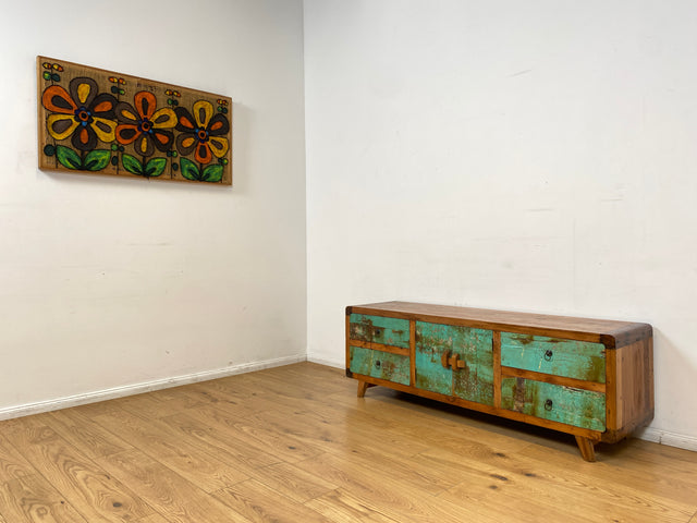 Boatwood by WMK # Bunterschönes & nachhaltiges Sideboard aus altem Bootsholz, ein handgefertigtes Unikat aus massivem Teakholz # Kommode Anrichte TV-Bank TV-Lowboard Fernsehkommode Bootsmöbel Teak