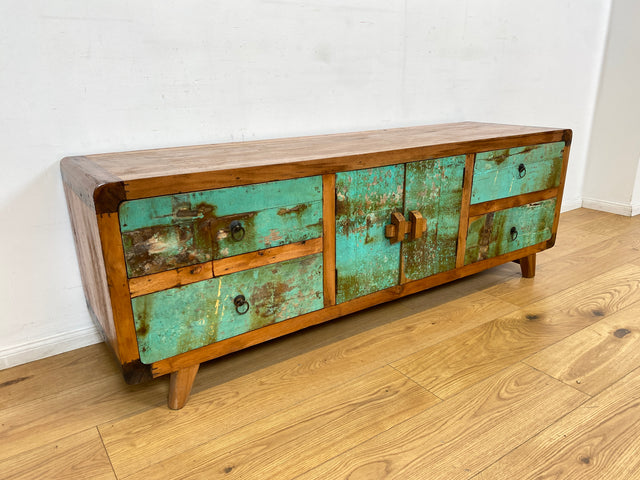Boatwood by WMK # Bunterschönes & nachhaltiges Sideboard aus altem Bootsholz, ein handgefertigtes Unikat aus massivem Teakholz # Kommode Anrichte TV-Bank TV-Lowboard Fernsehkommode Bootsmöbel Teak