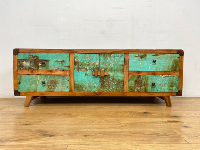 Boatwood by WMK # Bunterschönes & nachhaltiges Sideboard aus altem Bootsholz, ein handgefertigtes Unikat aus massivem Teakholz # Kommode Anrichte TV-Bank TV-Lowboard Fernsehkommode Bootsmöbel Teak