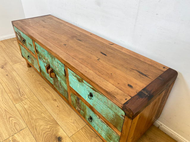 Boatwood by WMK # Bunterschönes & nachhaltiges Sideboard aus altem Bootsholz, ein handgefertigtes Unikat aus massivem Teakholz # Kommode Anrichte TV-Bank TV-Lowboard Fernsehkommode Bootsmöbel Teak