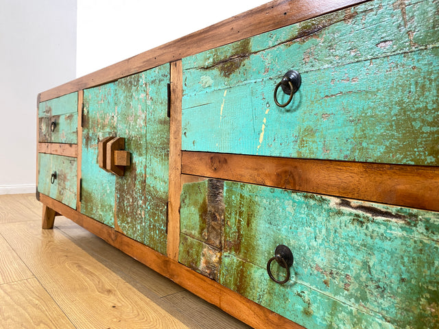 Boatwood by WMK # Bunterschönes & nachhaltiges Sideboard aus altem Bootsholz, ein handgefertigtes Unikat aus massivem Teakholz # Kommode Anrichte TV-Bank TV-Lowboard Fernsehkommode Bootsmöbel Teak