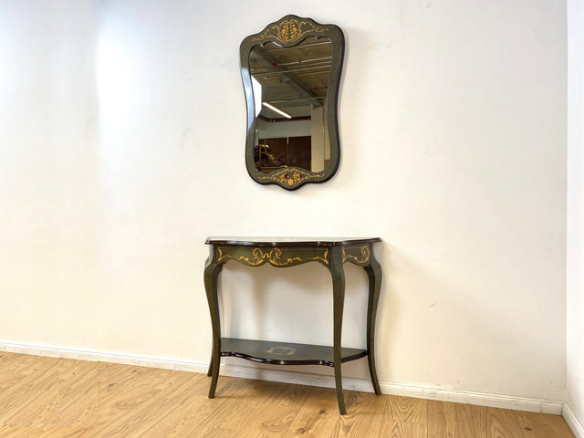 WMK I Hochwertige italienische Stilmöbel Konsole im antiken Stil mit Wandspiegel, Ablage & feinen Intarsien I Garderobe Flur Spiegel Schminktisch Ablage Barock Rokoko Louis XV Vintage Berlin Dresden