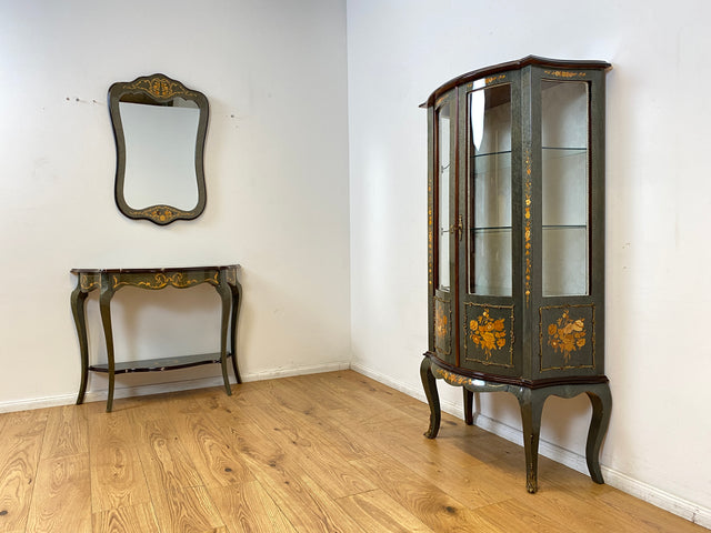 WMK I Hochwertige italienische Stilmöbel Vitrine im antiken Stil mit ovalen Gläsern & Intarsien I Vitrinenschrank Glasvitrine Sammlervitrine Geschirrschrank Barock Rokoko Louis XV Vintage Berlin Jena