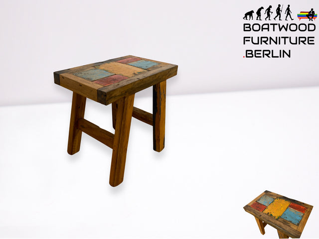 Boatwood by WMK I Besonders schöne kleine Bank aus altem Bootsholz in Originalfarben der Boote I Sitzbank Hocker Stuhl Sitz Küchenbank Holzbank Balkonbank Bench Treibholz Berlin Osnabrück Magdeburg