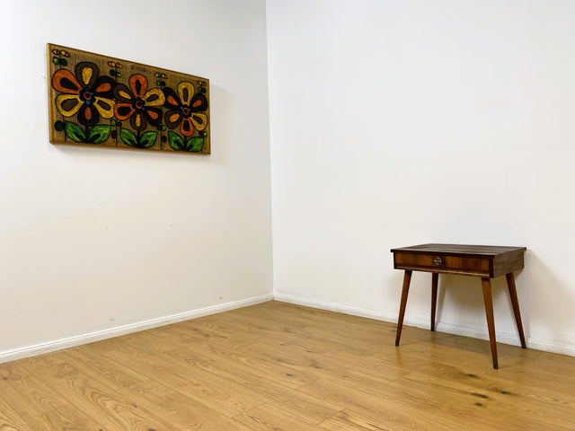 WMK # Sehr hübsche kleine Mid-Century Kommode in Nussbaum und Mahagoni mit Schublade und hübschem Messinggriff # Schränkchen Beistelltisch Nachttisch Nachtschrank Nachtkommode Ablage 50er 60er Vintage