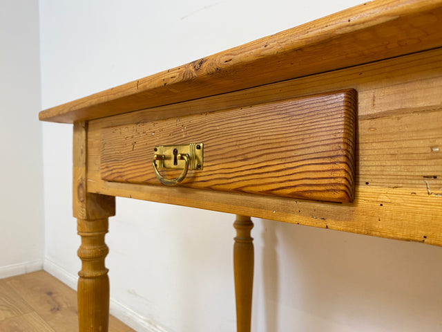 WMK # Hübsche kleine antike Kommode aus vollem Holz mit Schublade und gedrechselten Füßen und Messinggriff # Beistelltisch Flurkommode Konsole Konsolentisch Weichholz Biedermeier Jugendstil Vintage