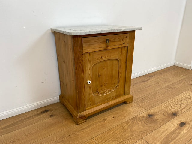 WMK Hübsche kleine dänische antike Kommode aus vollem Holz mit Marmor Auflage, Schublade und Messinggriffen # Marmorkommode Flurkommode Waschtisch Ablage Wickelkommode Weichholz Jugendstil Vintage