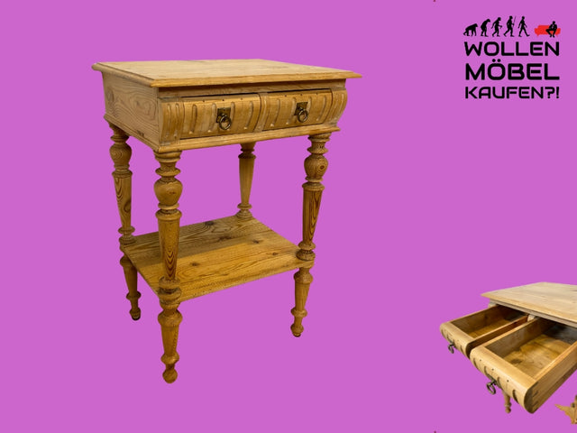 WMK I Wunderschöner kleiner antiker Nähtisch I Vollholz mit Schubladen und handgedrechselten Füßen I Nähkommode Kommode Beistelltisch Flurkommode Weichholz Biedermeier Vintage Berlin Regensburg Bremen