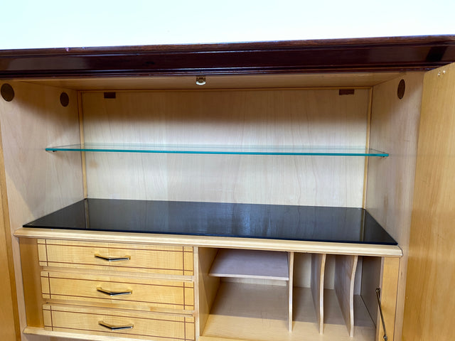 WMK I Besonders schöner dunkler & langer Mid-Century Wohnzimmerschrank mit Vitrine, Bar & Schubladen I Schrank Highboard Sideboard Anrichte Vintage 50er 6er Rockabilly Berlin Leipzig Stuttgart Bremen