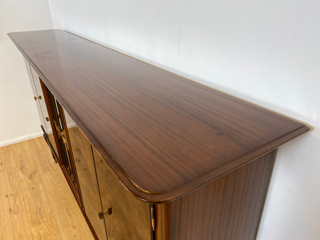 WMK I Besonders schöner dunkler & langer Mid-Century Wohnzimmerschrank mit Vitrine, Bar & Schubladen I Schrank Highboard Sideboard Anrichte Vintage 50er 6er Rockabilly Berlin Leipzig Stuttgart Bremen