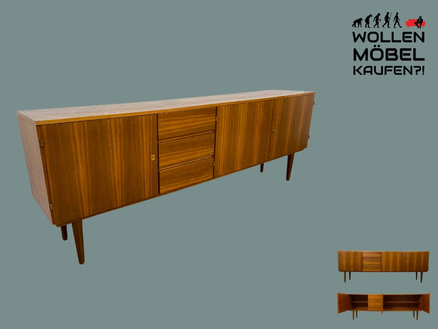 WMK I Stilvolles langes 70er Jahre Sideboard in Nussbaum mit Schubladen und Messingbeschlägen I Kommode Schrank Anrichte TV Board Bank Lowboard Wäsche Retro Mid-Century Vintage Berlin Leipzig Hamburg