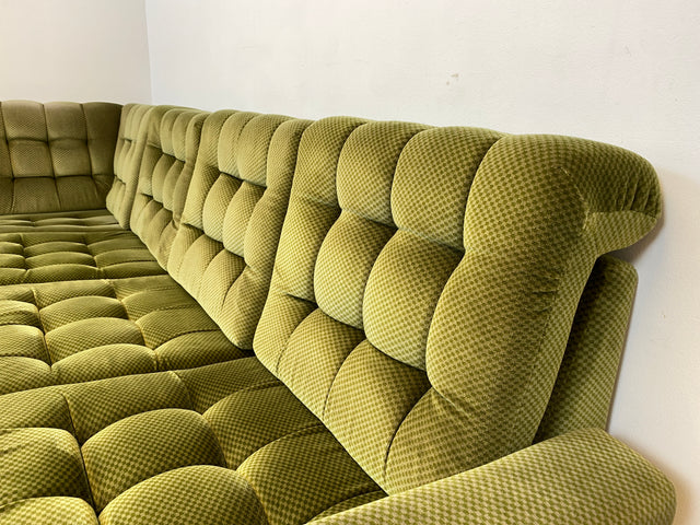 WMK I Schönes und äußerst gemütliches modulares 70er Jahre Ecksofa mit grünem gestepptem Originalbezug I Couch Eckcouch Sitzecke Wohnzimmer Polstergarnitur Retro Vintage Berlin Passau Leipzig Nürnberg